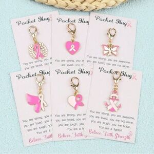 4/$20 Pink Ribbon Breast Cancer Awareness Pocket Hug Charms